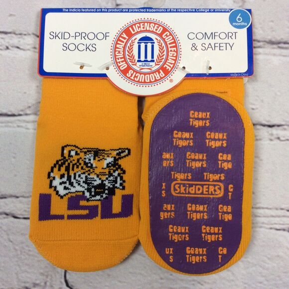 Skidders Louisiana State University Skid Proof Socks w/ Grippers Size 6 Months - Picture 1 of 3